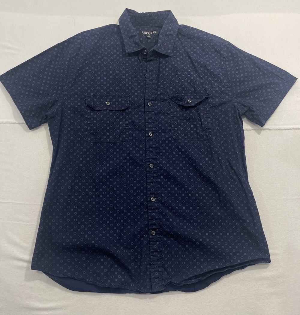Express Men’s Blue Short Sleeve Button Down Shirt Casual Size XL